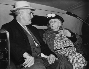 Sara Roosevelt riding with her son the President.
