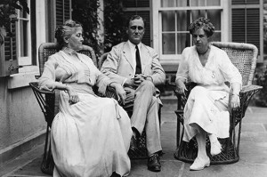 Sara Roosevelt offers a chilly glance across her son to her daughter-in-law.