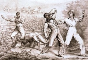 An illustration showing the violence against slaves who escaped to freedom, sanctioned by the Fugitive Slave Law which Pierce supported, he claimed, to maintain peace between North and South.