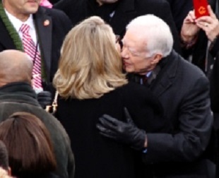At the 2013 second Inaugural ceremony of Barack Obama, Carter kissed Hillary Clinton.
