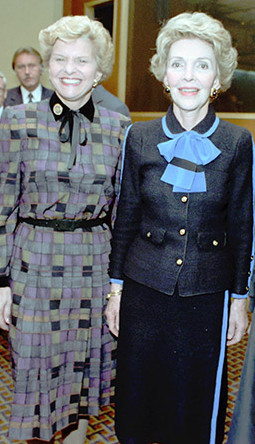 Betty Ford and Nancy Reagan were "rivals" during the 1976 Republican presidential primaries and counterpointed as symbols of the growing split between their party's moderates and conservatives.