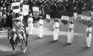 Marching suffragists.