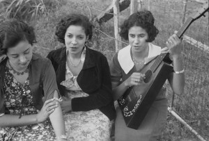 A gathering of Creole girls playing music in the summer of 1935.