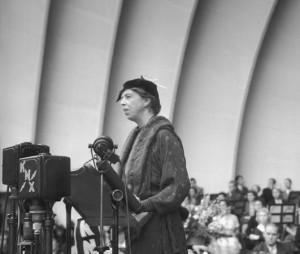 Eleanor Roosevelt delivering a speech at the Hollywood Bowl in 1935. (UCLA)