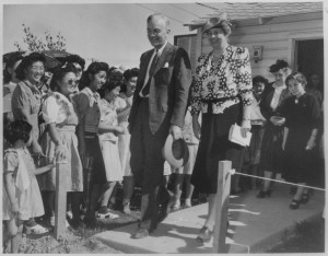 Mrs. Roosevelt at Gila River, Arizona at a Japanese-American Internment Center.