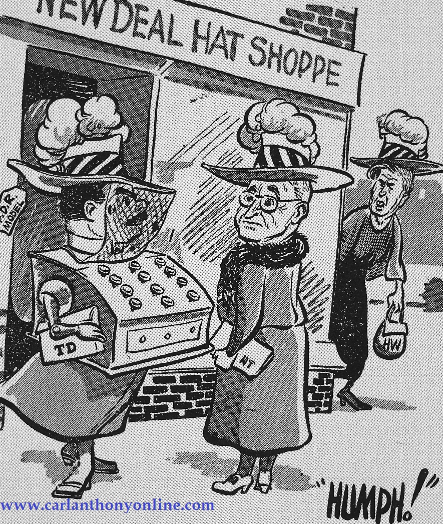 In the 1948 campaign, President Harry Truman found himself challenged as the rightful heir to FDR's New Deal hat, from Tom Dewey and Henry Wallace. 