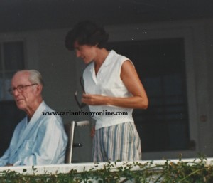 Joe Kennedy on August 25, 1963, watching his son the President depart from his Hyannis Port front porch.