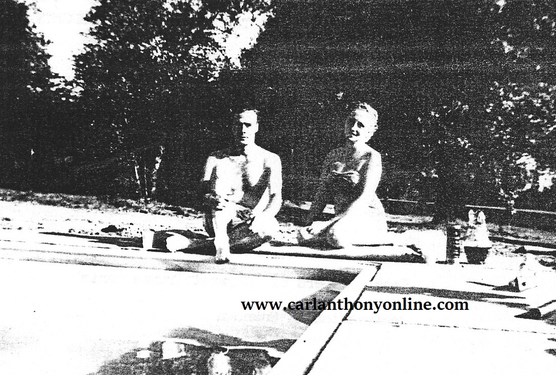 Margaret Truman with a friend at the old Camp David pool in 1950.