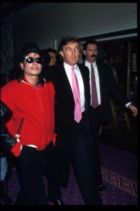 Entertainer Michael Jackson and real estate mogul Donald Trump attend the opening of the Taj Mahal hotel and casino April 5, 1990 in Atlantic City, NJ. This fifty-one story, tower hotel and resort complex overlooking the beach and boardwalk has more than 1200 rooms. (Photo by Steve Allen/Liaison)