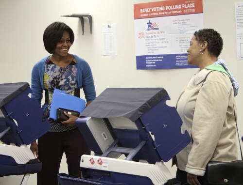 Michelle Obama at an early voting poling site in Chicago, 2016.