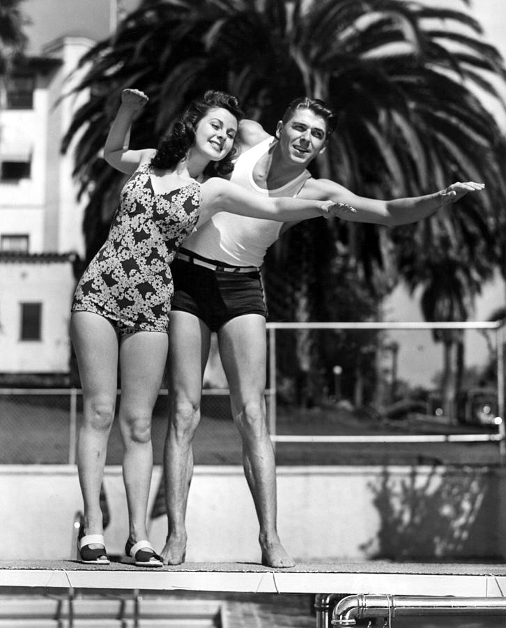 Reagan demonstrating a swim stroke in Hollywood.