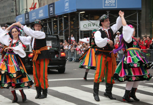 Folk dancers in New York's Pulaski Day parade.
