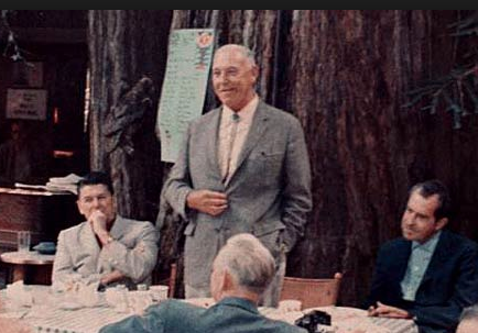 Future Presidents Reagan and Nixon at a 1967 Bohemian Grove gathering.