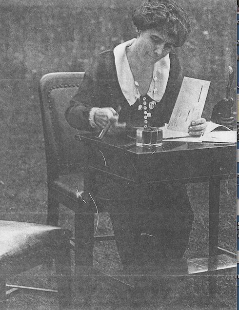 Grace Coolidge was, like her husband, able to vote by absentee ballot and posed as she filled out hers, October 30, 1924, to encourage other voters to do so.