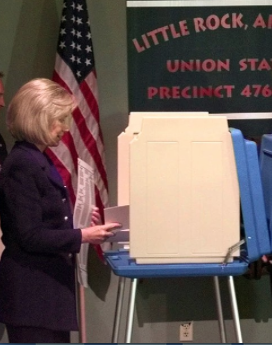 Incumbent First Lady Hillary Clinton votes in 1996, Little Rock, Arkansas, the year her husband sought his second term as President. Little could she know that exactly twenty years later she would be on the presidential ballot.