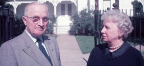 Harry and Bess Truman in front of their Missouri home. (NPS)