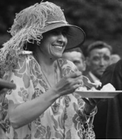 Grace Coolidge at a summer garden party eating ice cream. (LC)