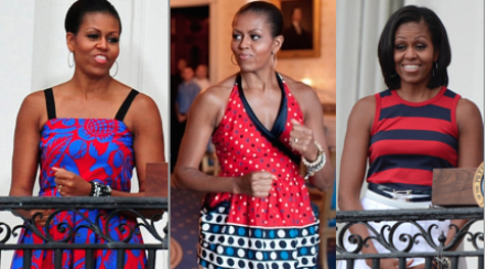 The fashionable First Lady's Fourth of July wardrobes worn to three of the public celebrations she hosted with the President. (WH)