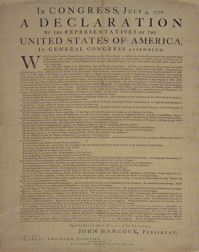 The Declaration of Independence, written by the future President Thomas Jefferson.