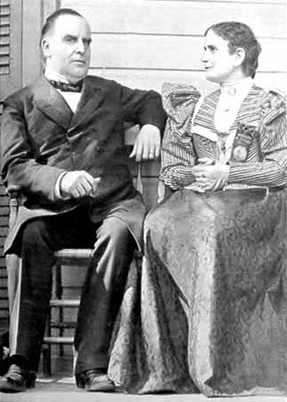 William and Ida McKinley seated on their front porch during the 1896 campaign.