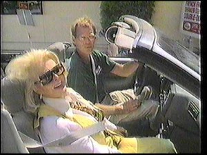 Zsa Zsa Gabor and David Letterman in a still from their famous drive through Los Angeles fast food drive-in restaurants.