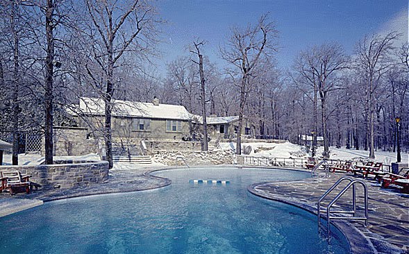 The new pool installed by Nixon in 1971 at Camp David, heated to a high enough temperature so the President could take a dip in December.