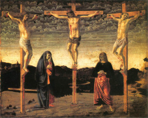 A depiction of Christ's crucification. 