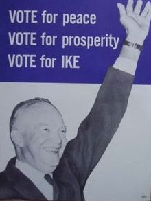 Simple-white-and-blue, Eisenhower's 1956 re-election poster seems to presage the Kennedy and LBJ posters a generation later.