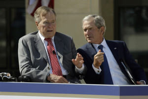 George Bush, who now suffers from a form of Parkinson's Disease, at his son's presidential library dedication.