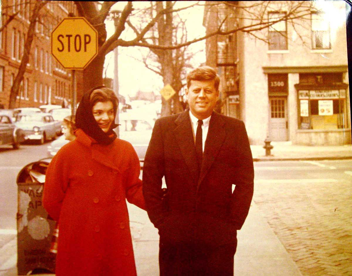 The Kennedys taking a stroll in winter around Georgetown; with many of their closest friends and some family members living nearby, they always just walked to other homes.