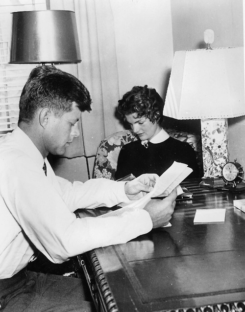 Jack and Jackie at home in their Boston apartment, fall of 1953. By his  third year as a U.S. Senator, Jack Kennedy was rarely ever home, usually out on the road campaigning for other candidates and soon enough his Senate re-election and then the presidency.