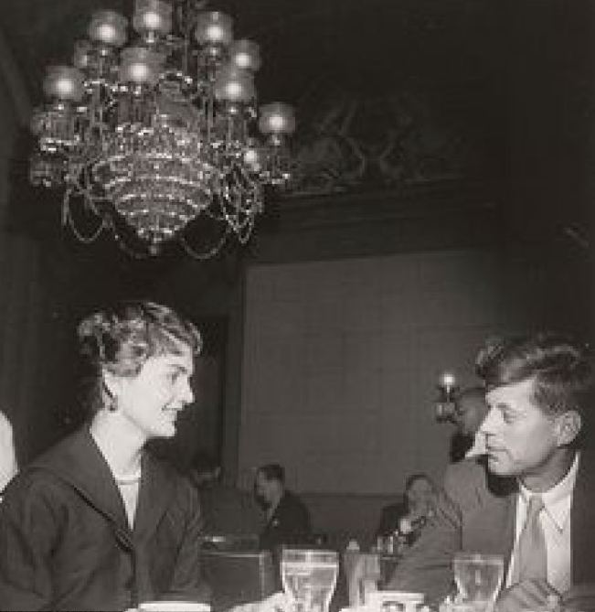 Senator and Mrs. Kennedy having lunch together in the Senate Dining Room at the U.S. Capitol.