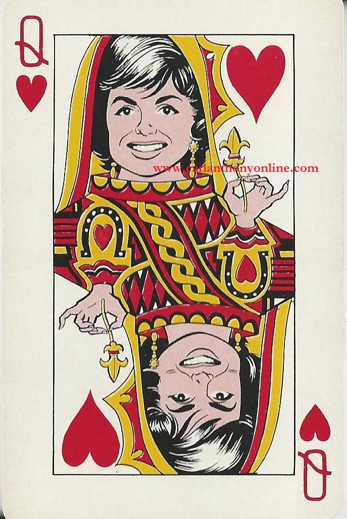 On a pack of satirical playing cards, Jackie Kennedy was turned into the Queen of Hearts.