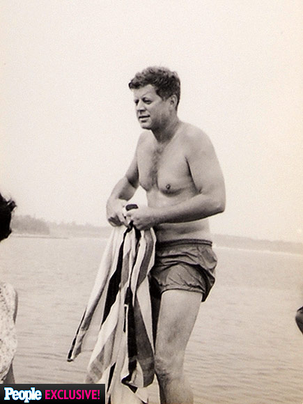 Jack Kennedy during his 1960 presidential campaign, taking a dip at Hyannis Port.