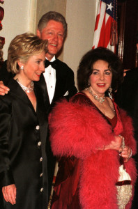 Actress Elizabeth Taylor was a star guest at the Millenium New Year's Eve reception and dinner hosted in the White House by President Bill Clinton and First Lady Hillary Clinton, December 31, 1999.