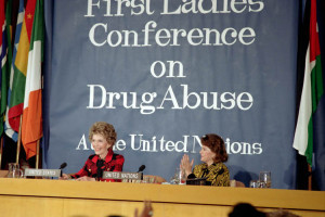 Nancy Reagan attends United Nations First Ladies Conference on Drug Abuse in New York City, October 21, 1985.