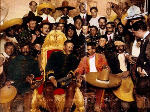 Pancho Villa, in the seat of political power, with Emiliano Zapata.