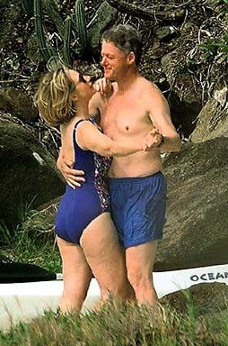 Hillary Clinton was snapped dancing with the President in their bathing suits.