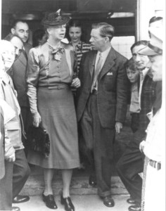 Eleanor Roosevelt visiting a rare American refugee camp located in Fort Ontario in Oswego, NY.